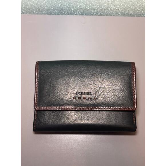 Fossil Handbags - Women's Fossil Black Brown Leather Trifold Wallet One Size